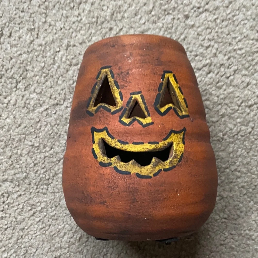 Orange Pumpkin Jack-O'-Lantern Table Accent - Unbranded